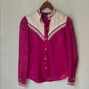 Vintage Circle T cowgirl rodeo shirt Women's Pink with Lace Trim Small Cowgirl ^